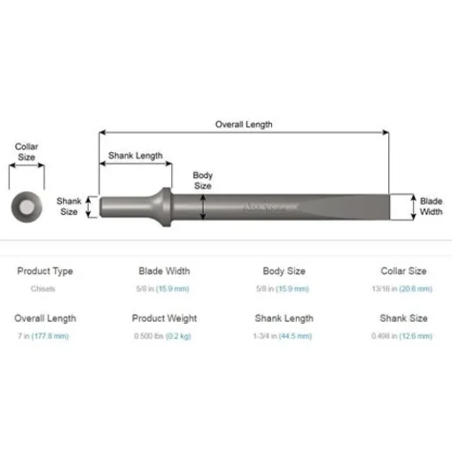 Ajax Flat Air Hammer Chisel 5/8" x 7" 0498 960