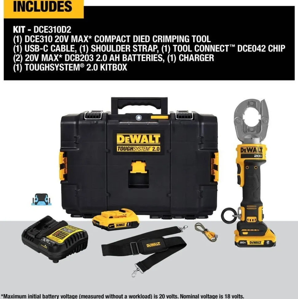 DeWalt 20V MAX* Compact Died Crimping Tool Kit DCE310D2