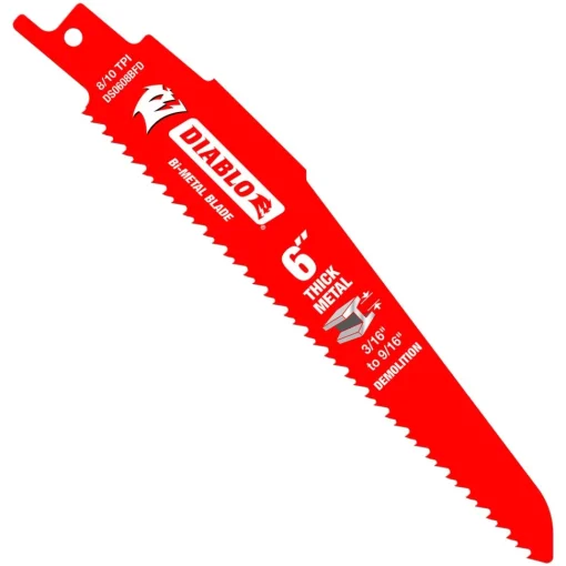 Freud Diablo 6" 8/10 TPI Bi-Metal Reciprocating Saw Blade for Thick Metal/Demolition (5-Pack) DS0608BFD5