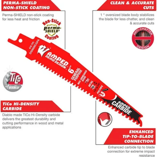 Freud Diablo 9" 6/9 TPI Demo Demon Amped Carbide General Purpose Reciprocating Saw Blade DS0909CGPA