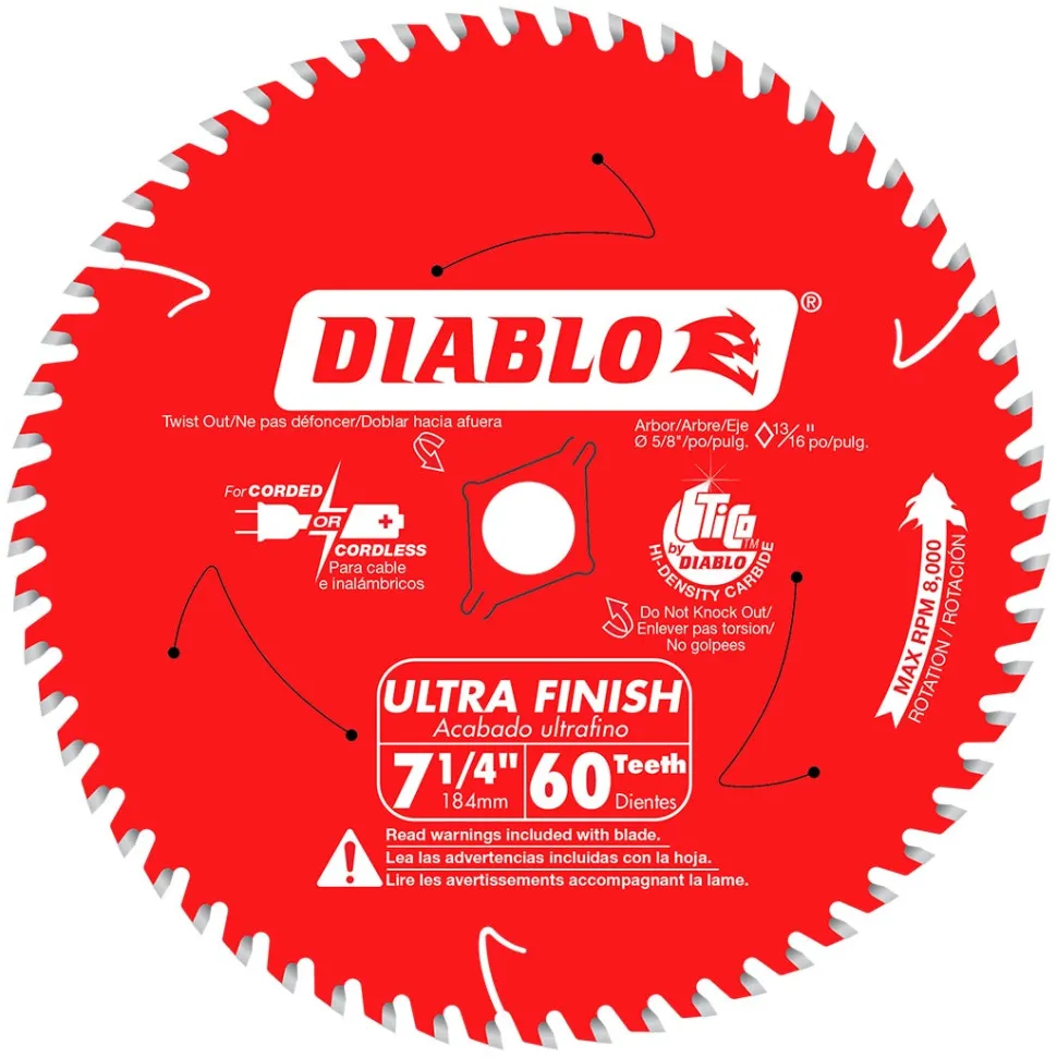 Freud Diablo 7-1/4" 60-Tooth Wood Ultra Finish Circular Saw Blade D0760A