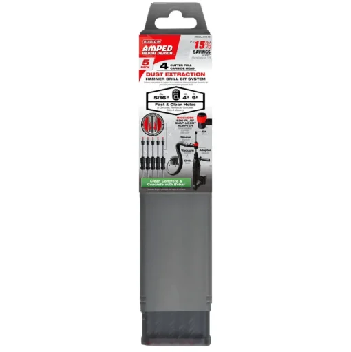 Freud Diablo AMPED Rebar Demon 5/16"x 4"x 9" SDS-Plus 4-Cutter Full Carbide Head Dust Extraction Hammer Drill Bit (5-Pack) DMAPLA4410-S6