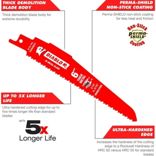 Freud Diablo Blades Diablo 12" x 8/10 TPI Bi-Metal Reciprocating Saw Blade, 25 Pack S1208BFD25