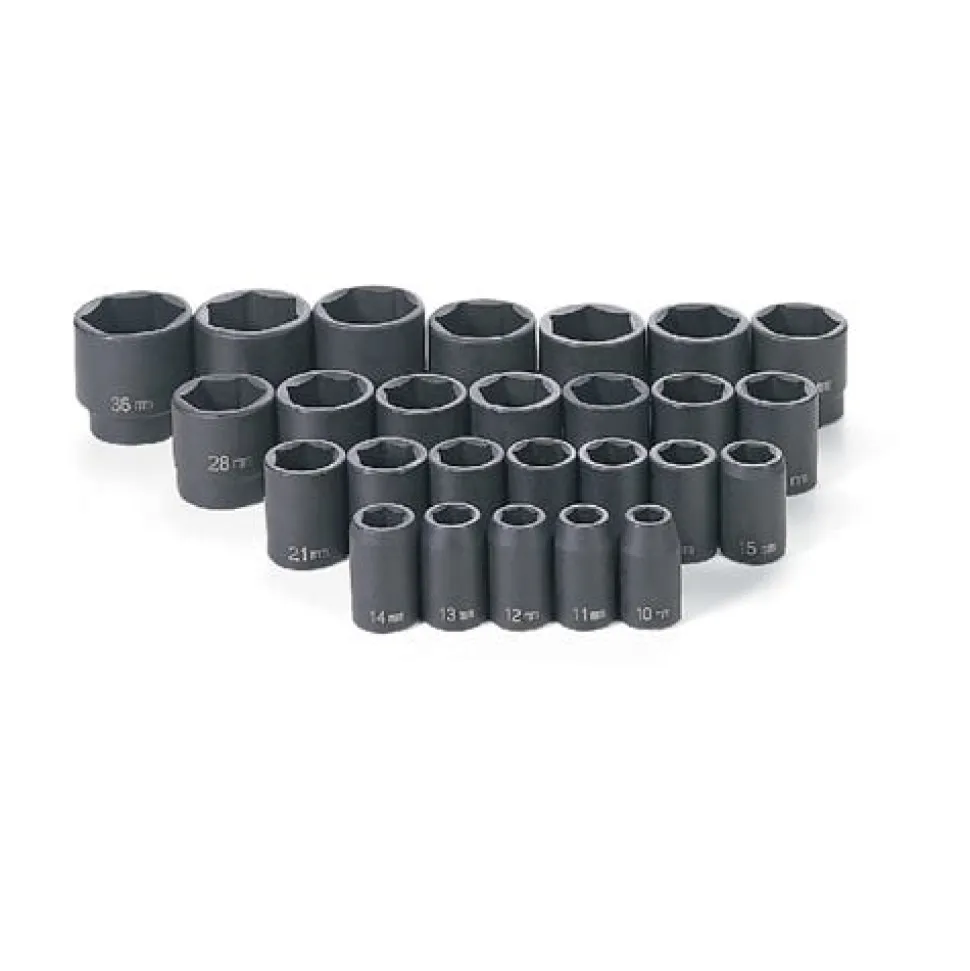 Grey Pneumatic 1/2" Drive Standard Length Impact Set (Metric) 1326M