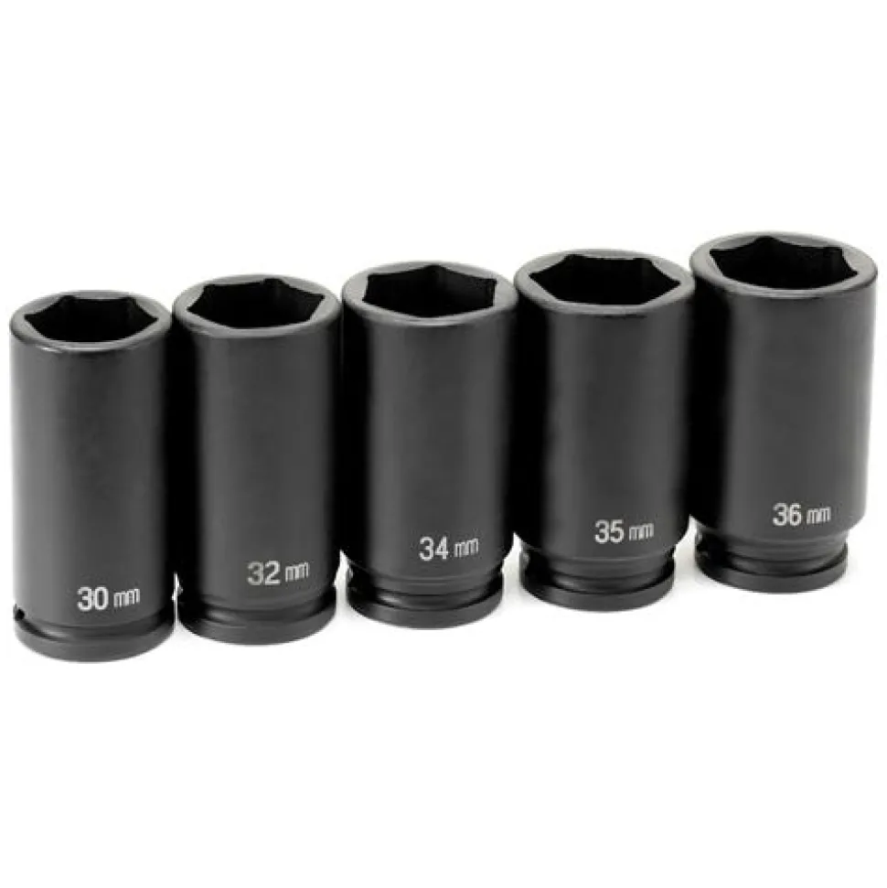 Grey Pneumatic 5 Piece 1/2" Drive Axle Nut Impact Socket Set (Metric) 1705SN