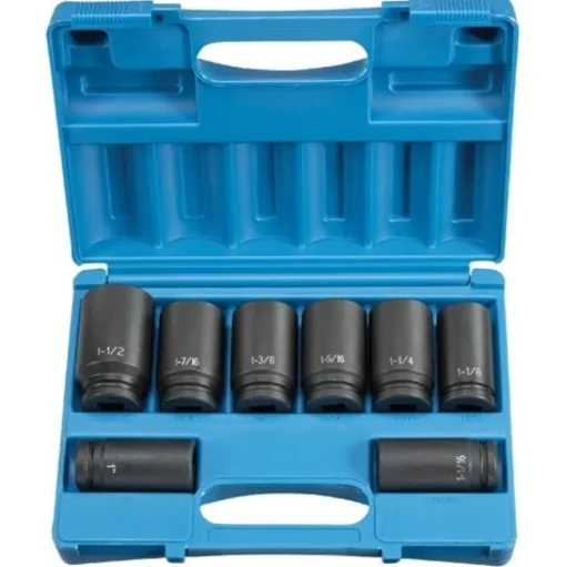 Grey Pneumatic 8 Piece 3/4" Drive 6-Point Deep Length Impact Socket Set (SAE) 8034D