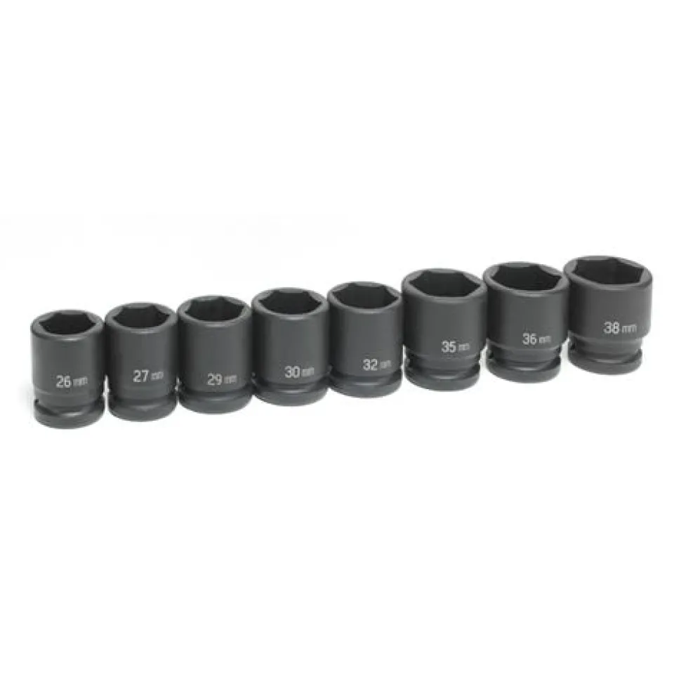 Grey Pneumatic 8 Piece 3/4" Drive 6-Point Standard Length Impact Socket Set (Metric) 8134M