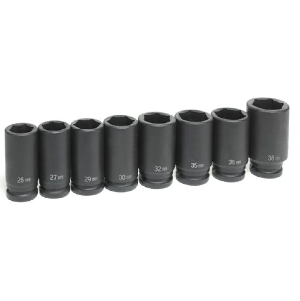 Grey Pneumatic 8 Piece 3/4" Drive 6-Point Deep Length Impact Socket Set (Metric) 8134MD