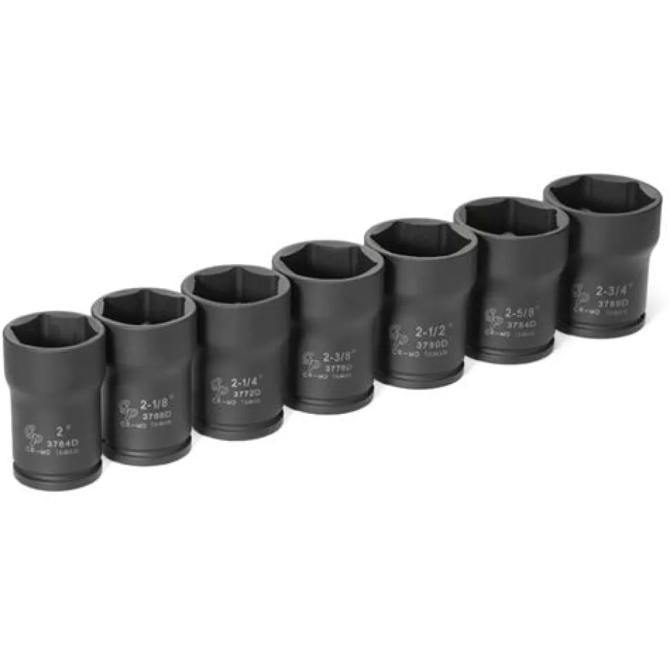 Grey Pneumatic 7 Piece 3/4" Drive 6-Point Deep Length Pinion Nut Impact Socket Set (SAE) 8370