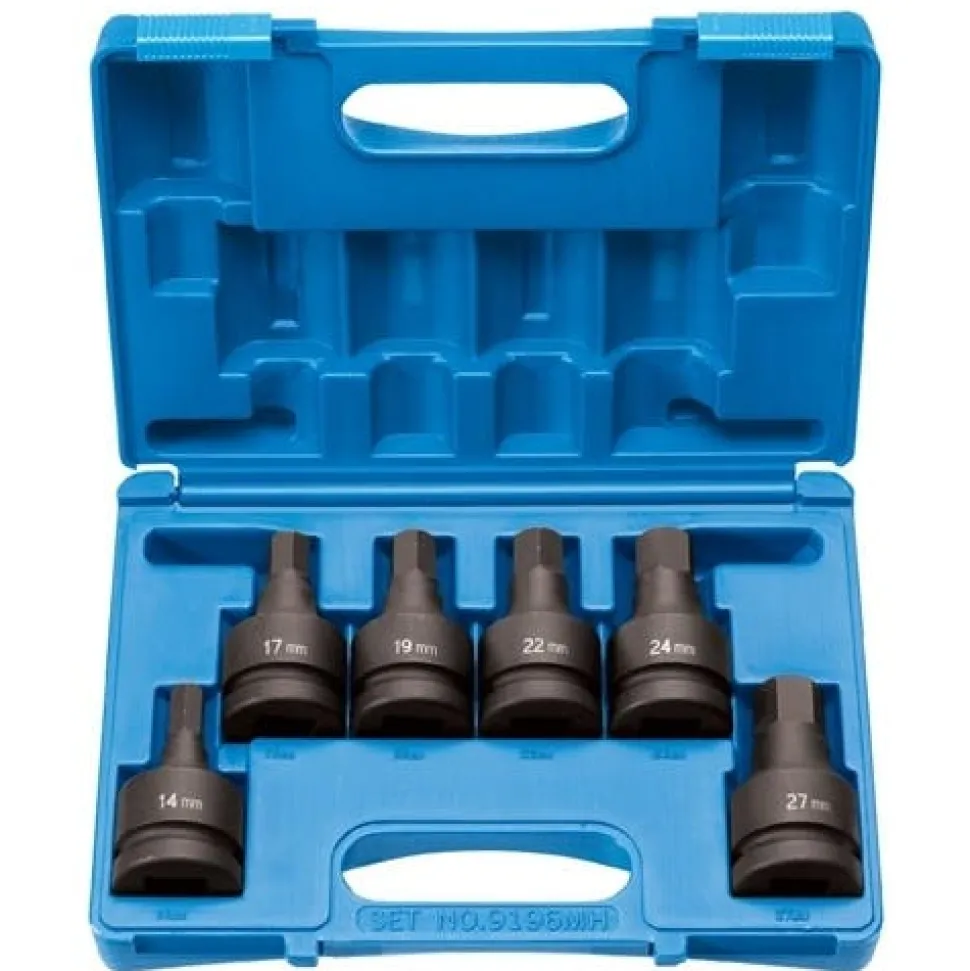Grey Pneumatic 6 Piece 1'' Drive Hex Standard Length Impact Socket Set (Metric) 9196MH