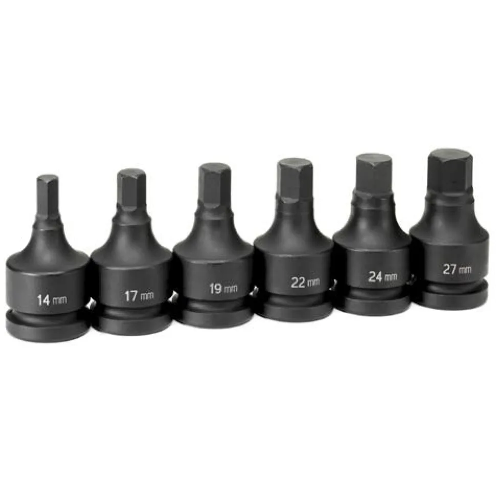 Grey Pneumatic 6 Piece 1'' Drive Hex Standard Length Impact Socket Set (Metric) 9196MH