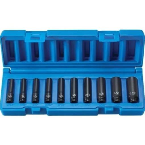 Grey Pneumatic 10 Piece 1/4" Surface Drive SAE 6 Point Deep Impact Socket Set 9710D