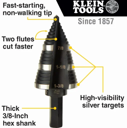 Klein Step 7/8" to 1-3/8" Drill Bit #15 Double Fluted KTSB15