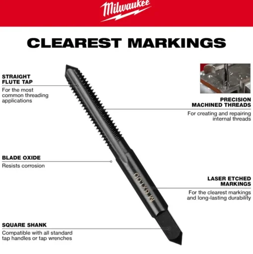 Milwaukee 1/4"-20 NC Straight Flute Plug Tap 49-57-5134