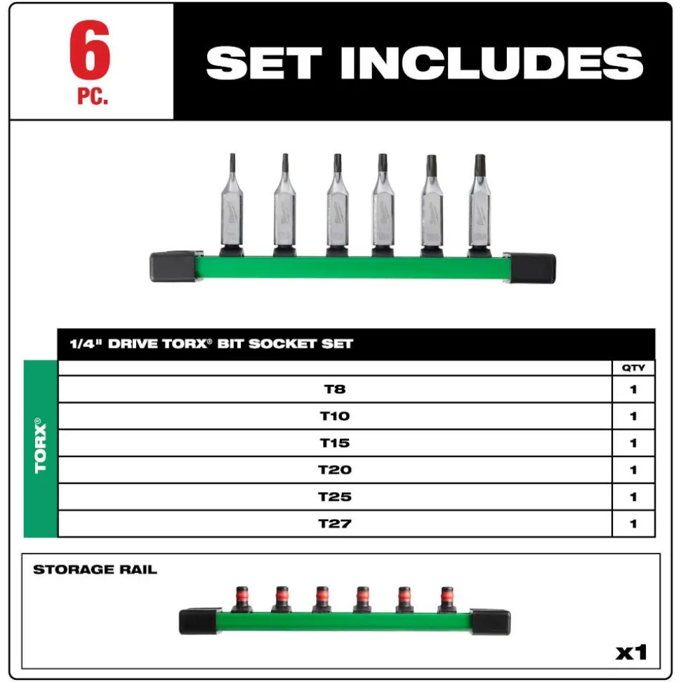 Milwaukee 6 Piece 1/4" Drive TORX Bit Socket Set 48-22-9530