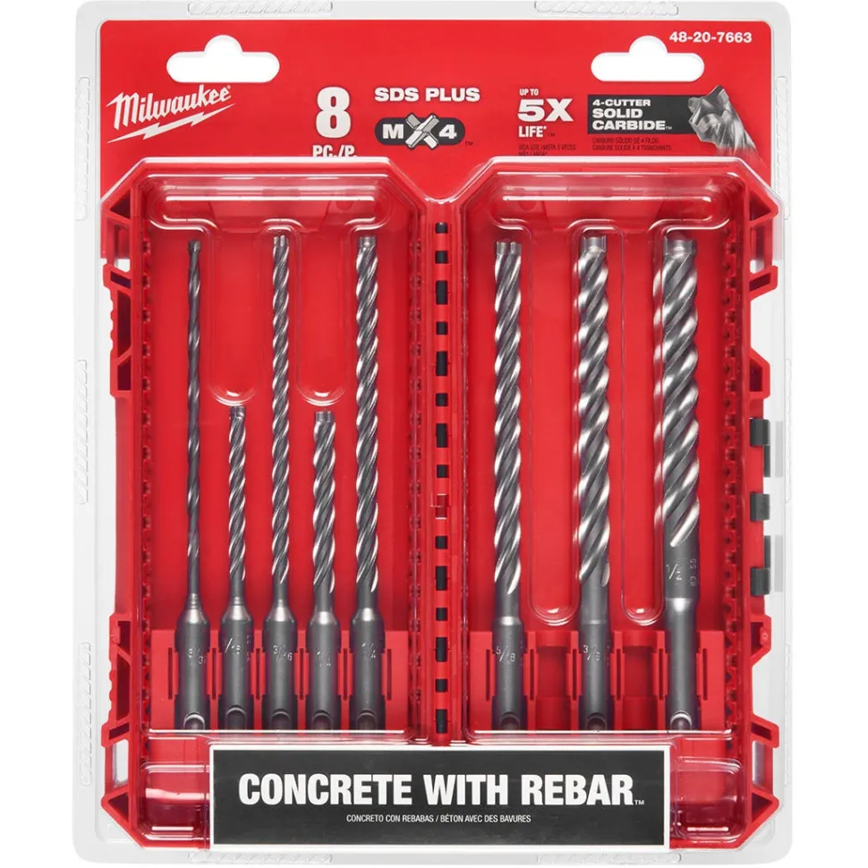 Milwaukee 8 Piece SDS PLUS MX4 4-Cutter Drill Bit Kit for PACKOUT 48-20-7663