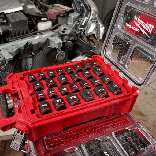 Milwaukee 27 Piece SHOCKWAVE Impact Duty 1/2" Drive Metric & SAE PACKOUT Standard Socket Set 49-66-6804