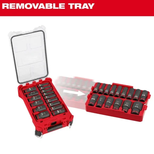 Milwaukee 15 Piece SHOCKWAVE Impact Duty 1/2" Drive SAE PACKOUT Deep Socket Set 49-66-6802