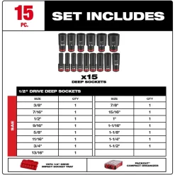 Milwaukee 15 Piece SHOCKWAVE Impact Duty 1/2