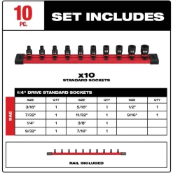 Milwaukee 10 Piece Shockwave Impact Duty 1/4" Drive SAE Standard Socket Set 49-66-7000