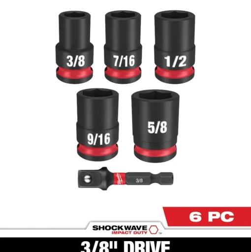 Milwaukee 6 Piece SHOCKWAVE Impact Duty 3/8" Drive SAE Standard Socket Set 49-66-7035