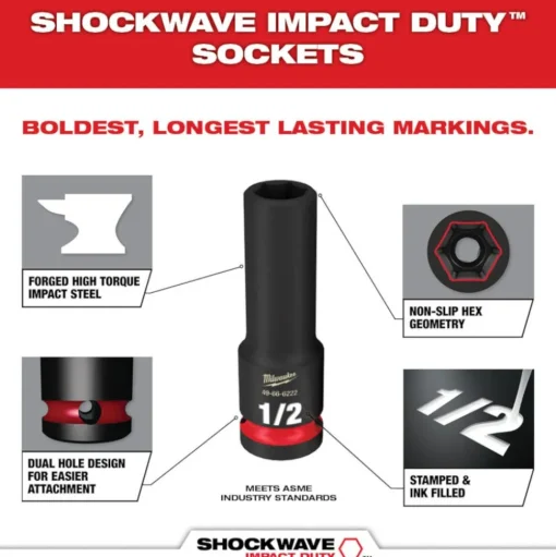Milwaukee 6 Piece SHOCKWAVE Impact Duty 3/8" Drive SAE Standard Socket Set 49-66-7035