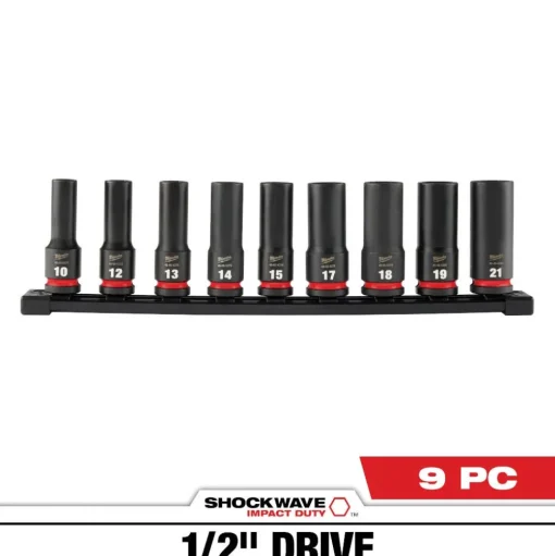 Milwaukee 9 Piece SHOCKWAVE Impact Duty 1/2" Drive Metric Deep 6 Point Socket Set 49-66-7032