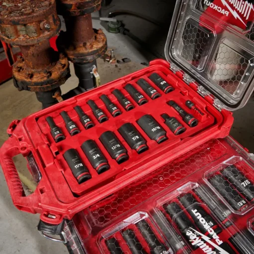 Milwaukee 17 Piece SHOCKWAVE Impact Duty 3/8" Drive SAE PACKOUT Deep Socket Set 49-66-6800