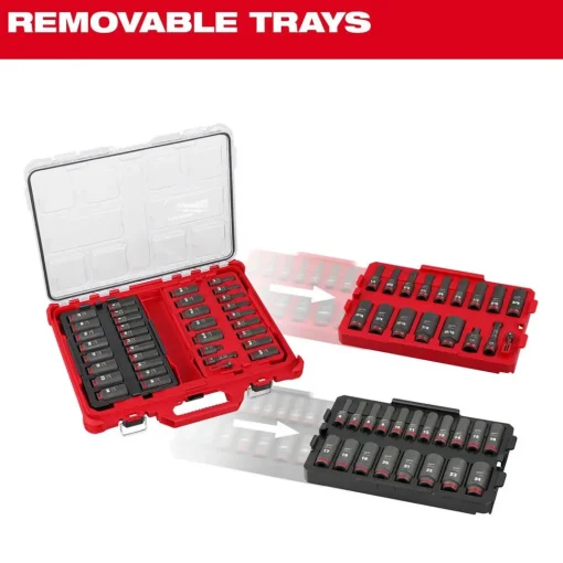 Milwaukee 36 Piece SHOCKWAVE Impact Duty 3/8" Drive Metric & SAE PACKOUT Deep Socket Set 49-66-6805