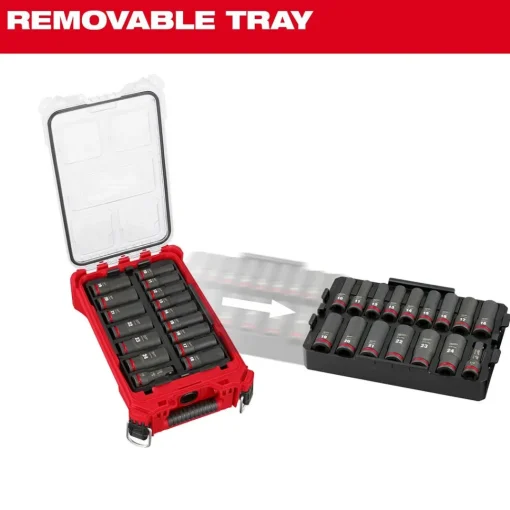 Milwaukee 16 Piece SHOCKWAVE Impact Duty 1/2" Drive Metric PACKOUT Deep Socket Set 49-66-6803