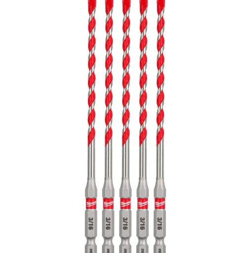 Milwaukee 3/16" x 4" x 6" SHOCKWAVE Impact Duty Carbide Hammer Drill Bits - Bulk 5 PK 48-20-9157