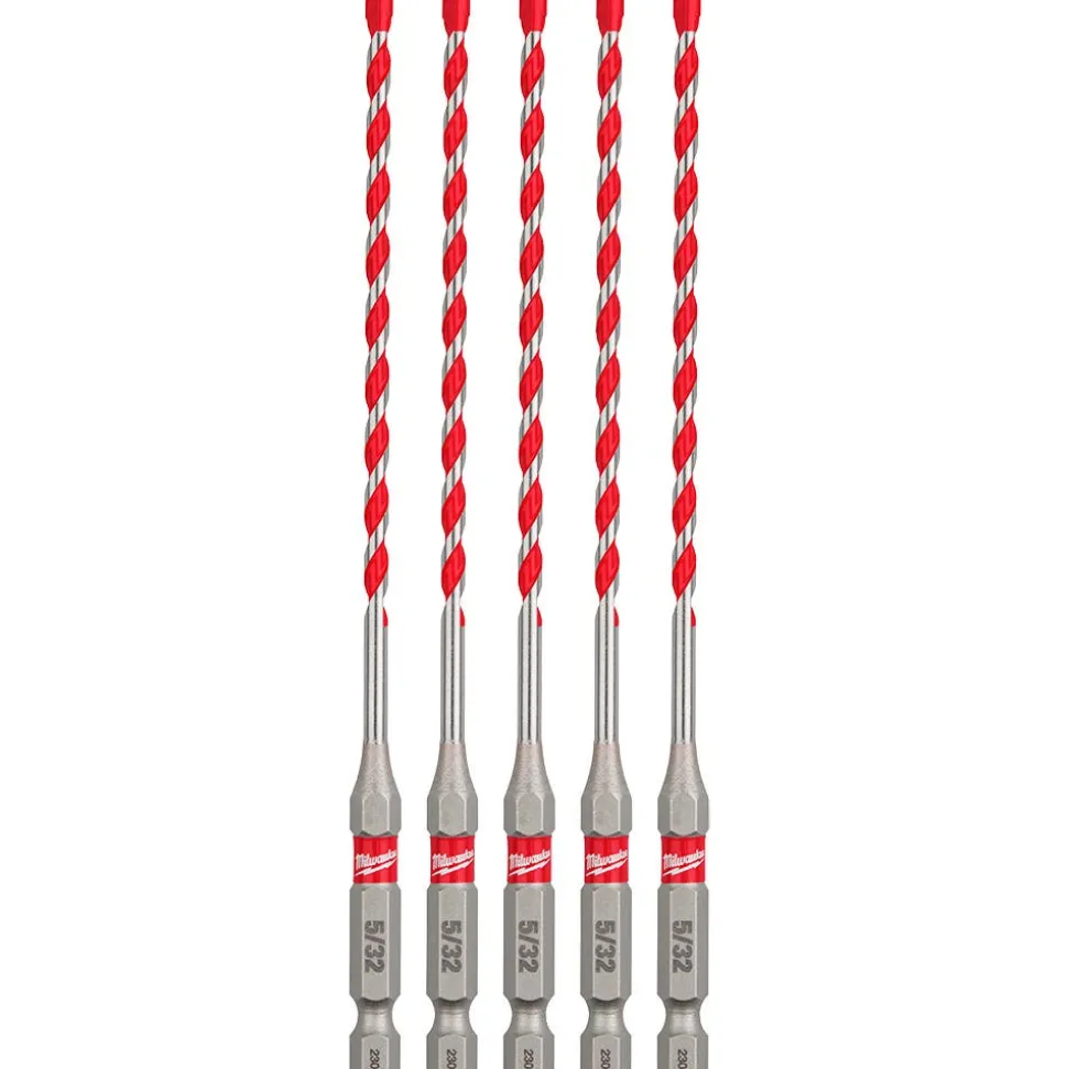 Milwaukee 5/32" x 4" x 6" SHOCKWAVE Impact Duty Carbide Hammer Drill Bits - Bulk 5 PK 48-20-9155