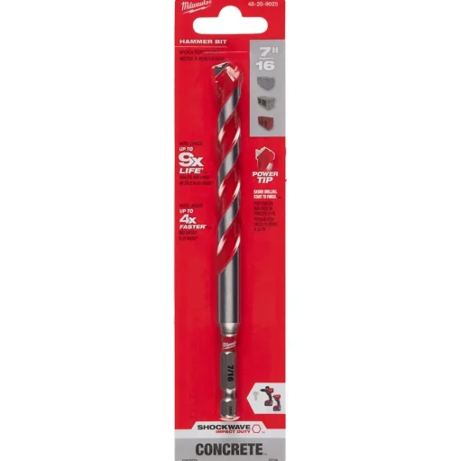 Milwaukee 7/16" x 4" x 6" SHOCKWAVE Impact Duty Carbide Hammer Drill Bit with POWER TIP 48-20-9025