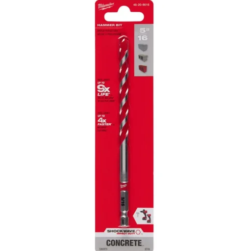 Milwaukee 5/16" x 4" x 6" SHOCKWAVE Impact Duty Carbide Hammer Drill Bit 48-20-9016