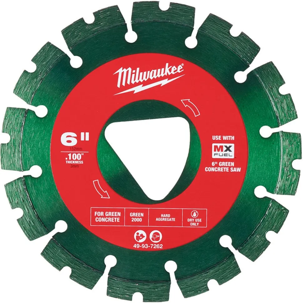 Milwaukee Green 6" x .100" Diamond Blade for Green Concrete (Hard) 49-93-7262