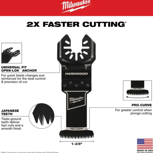 Milwaukee OPEN-LOK 1-3/8" HCS Japanese Tooth PRO-CURVE Hardwood Multi-Tool Blades 25PK 49-25-1138