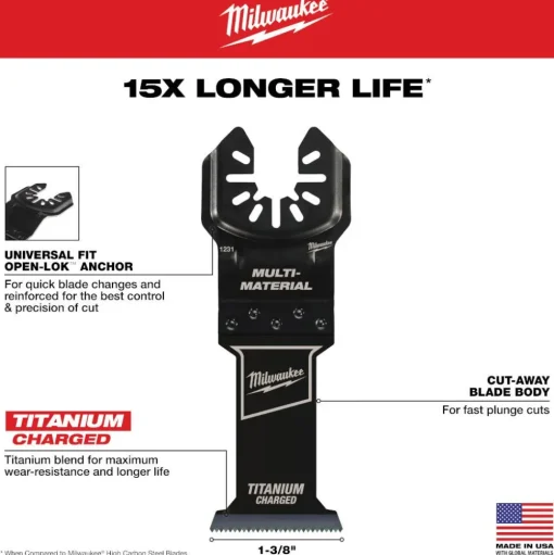 Milwaukee OPEN-LOK 1-3/8" TITANIUM CHARGED Bi-Metal Multi-Material Multi-Tool Blades 25PK 49-25-1238