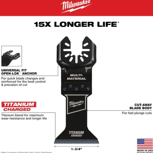 Milwaukee OPEN-LOK 1-3/4" TITANIUM CHARGED Bi-Metal Multi-Material Multi-Tool Blades 25PK 49-25-1268