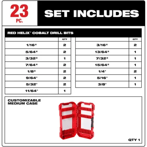 Milwaukee RED HELIX Cobalt Drill Bit Set - 23 Piece 48-89-2338