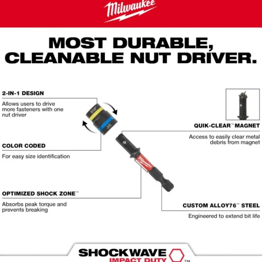 Milwaukee SHOCKWAVE Impact Duty 5/16" and 3/8" x 2-1/2" QUIK-CLEAR 2-in-1 Magnetic Nut Driver 49-66-4543