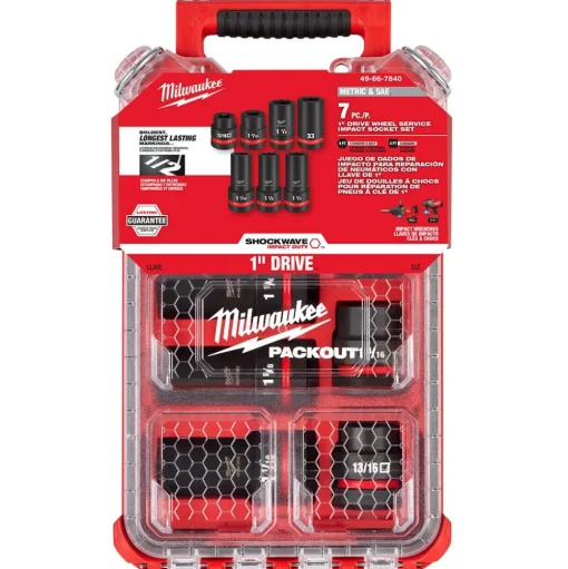 Milwaukee SHOCKWAVE Impact Duty 1" Drive 7PC MM & SAE Wheel Service Socket PACKOUT Set 49-66-7840