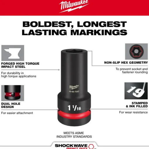 Milwaukee SHOCKWAVE Impact Duty 1" Drive 33mm Deep 6 Point Socket 49-66-6627