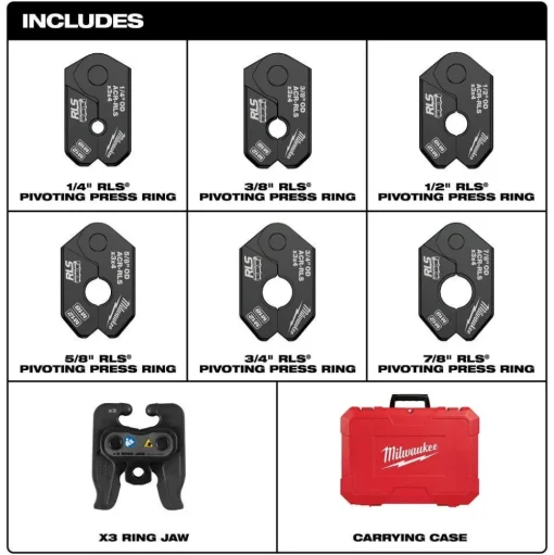 Milwaukee Tools 1/4" - 7/8" RLS® Pivoting Press Ring Kit for M12™ FORCE LOGIC™ Press Tool 49-16-2461RX