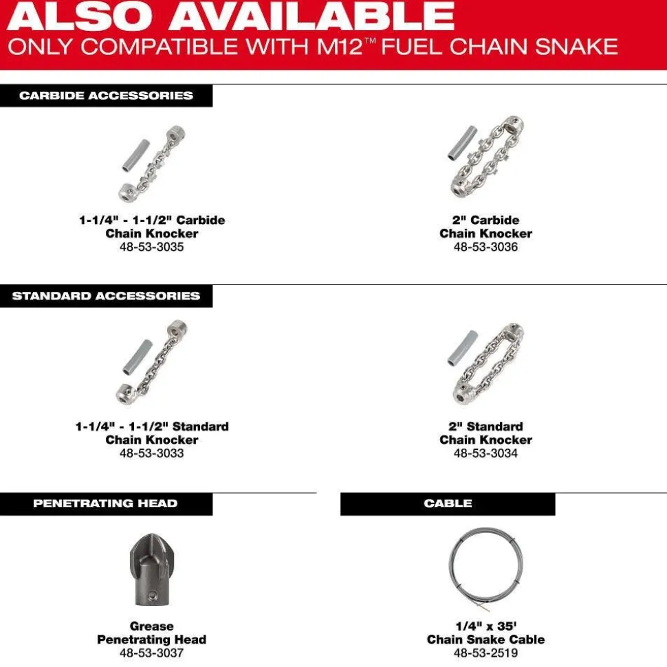 Milwaukee Tools 1-1/4" - 1-1/2" Standard Chain Knocker for 1/4" Chain Snake Cable 48-53-3033