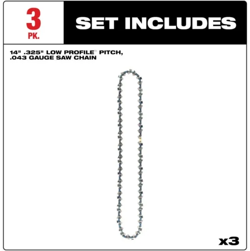 Milwaukee Tools 14" .325" LOW PROFILE Pitch, .043" Gauge Saw Chain - 3 PK 49-16-2819