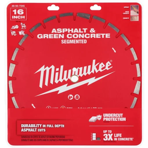 Milwaukee Tools 16" Asphalt & Green Concrete Segmented Diamond Blade 49-93-7245
