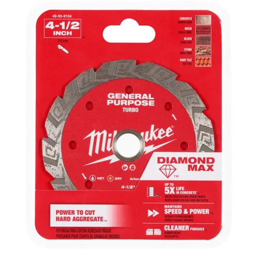 Milwaukee Tools 4-1/2" Diamond Max Turbo, General Purpose Diamond Blade 49-93-9104