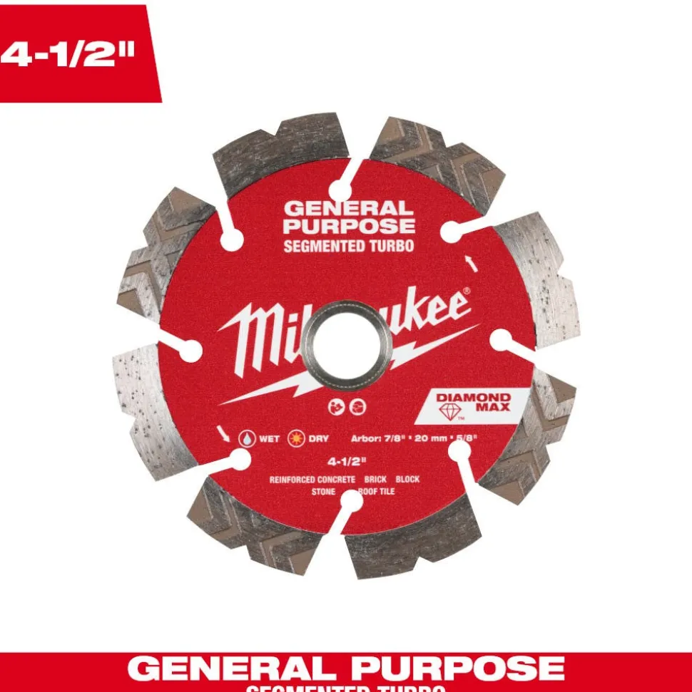 Milwaukee Tools 4-1/2" Diamond Max Segmented Turbo, General Purpose Diamond Blade 49-93-9004