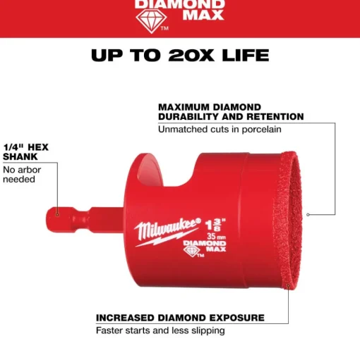 Milwaukee Tools 1-3/8" Diamond Max Hole Saw Bit 49-56-0520
