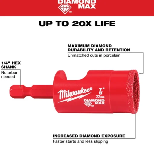 Milwaukee Tools 7/8" Diamond Max Hole Saw Bit 49-56-0516